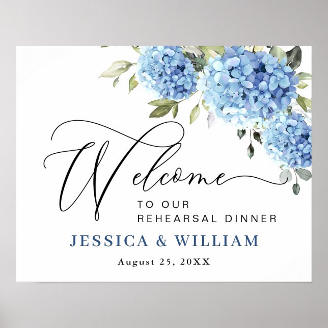 Elegant Blue Hydrangea Eucalyptus PROBE DINNER Poster (Vorne)