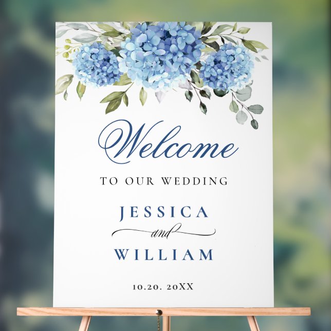 Elegant Blue Hydrangea Eucalyptus WEDDING Empfang Acrylschild (Neutral)