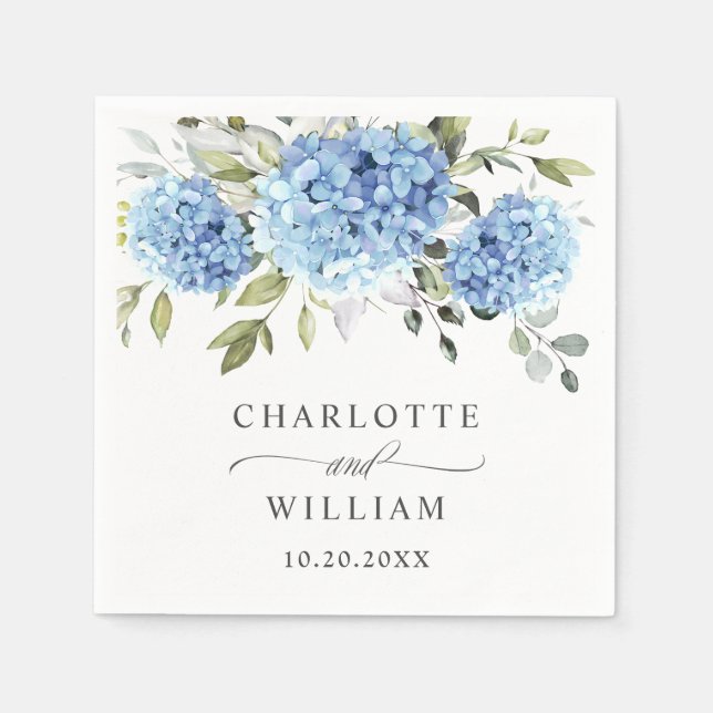 Elegant Blue Hydrangea Eucalyptus Wedding Serviette (Vorderseite)