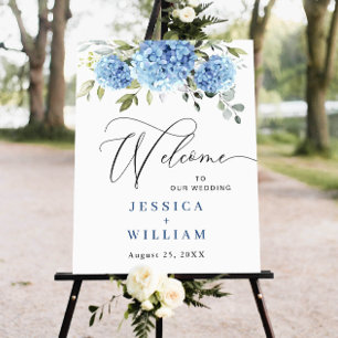 Elegant Blue Hydrangea Eucalyptus Wedding Willkomm Poster