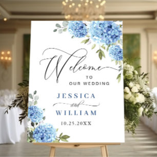 Elegant Blue Hydrangea Eucalyptus Wedding Willkomm Poster