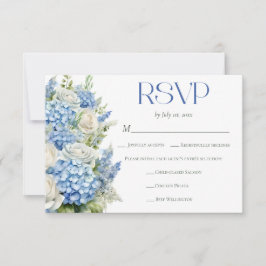Elegant Blue Hydrangea Floral Meal Choice Wedding RSVP Karte