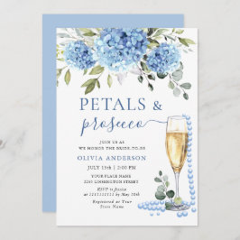 Elegant Blue Hydrangea Floral PETALS & Prosecco Einladung