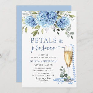 Elegant Blue Hydrangea Floral PETALS & Prosecco Einladung