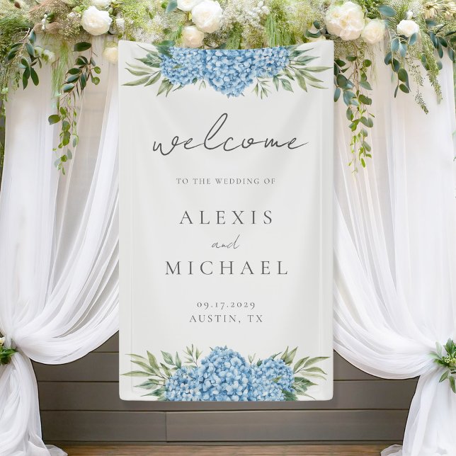 Elegant Blue Hydrangea Floral Wedding Banner (Von Creator hochgeladen)