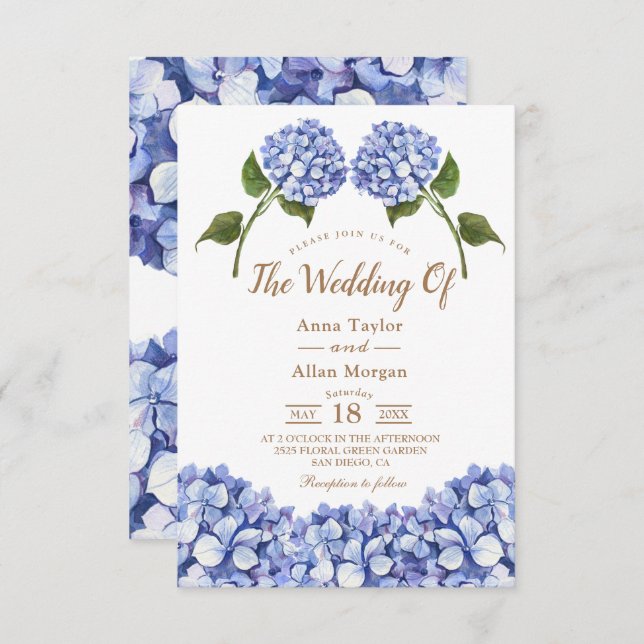 Elegant Blue Hydrangea Floral Wedding Einladung (Vorne/Hinten)