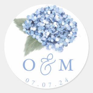 Elegant Blue Hydrangea Floral Wedding Runder Aufkleber