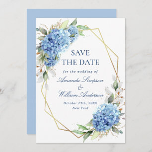 Elegant Blue Hydrangea Floral Wedding Save The Date