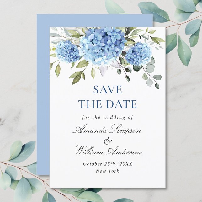 Elegant Blue Hydrangea Floral Wedding Save The Date (Von Creator hochgeladen)
