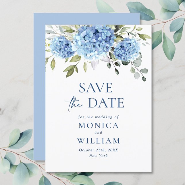 Elegant Blue Hydrangea Floral Wedding Save The Date (Von Creator hochgeladen)