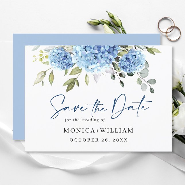 Elegant Blue Hydrangea Floral Wedding Save The Date (Von Creator hochgeladen)
