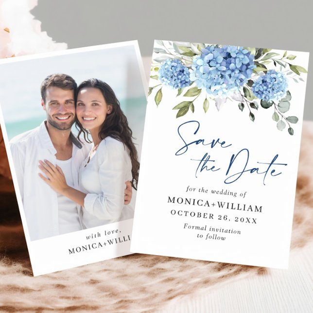 Elegant Blue Hydrangea Floral Wedding Save The Date (Von Creator hochgeladen)