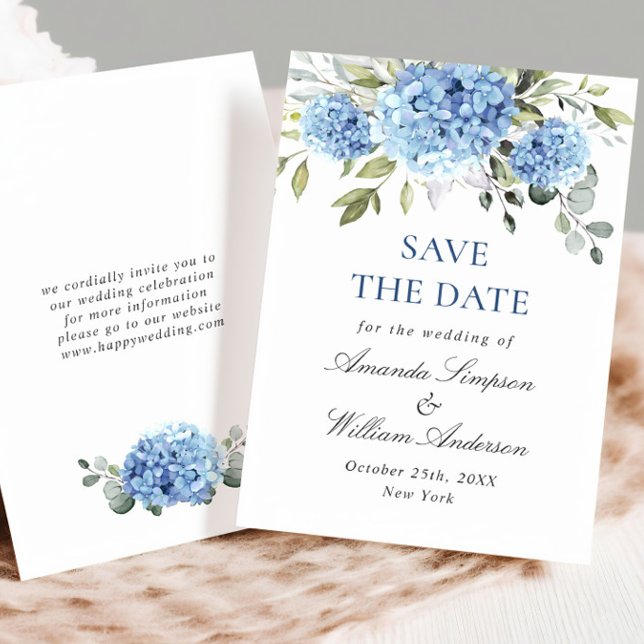 Elegant Blue Hydrangea Floral Wedding Save The Date (Von Creator hochgeladen)