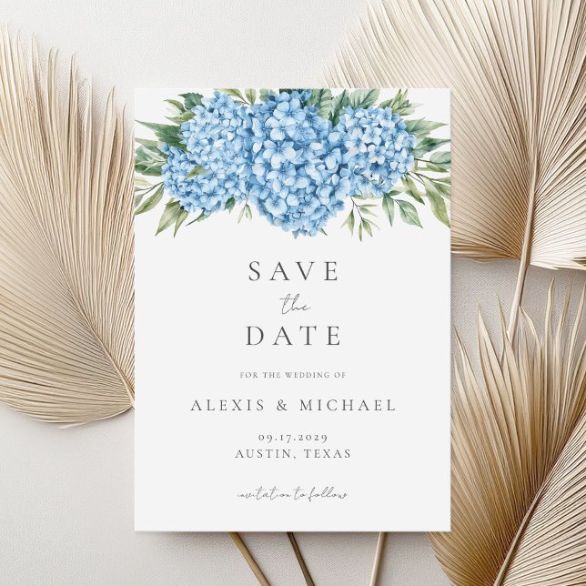 Elegant Blue Hydrangea Floral Wedding Save The Date (Von Creator hochgeladen)
