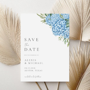 Elegant Blue Hydrangea Floral Wedding Save The Date
