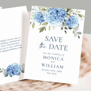 Elegant Blue Hydrangea Floral Wedding Save The Date
