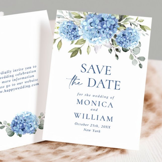 Elegant Blue Hydrangea Floral Wedding Save The Date (Von Creator hochgeladen)