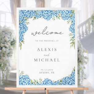 Elegant Blue Hydrangea Floral Wedding Willkommen Poster