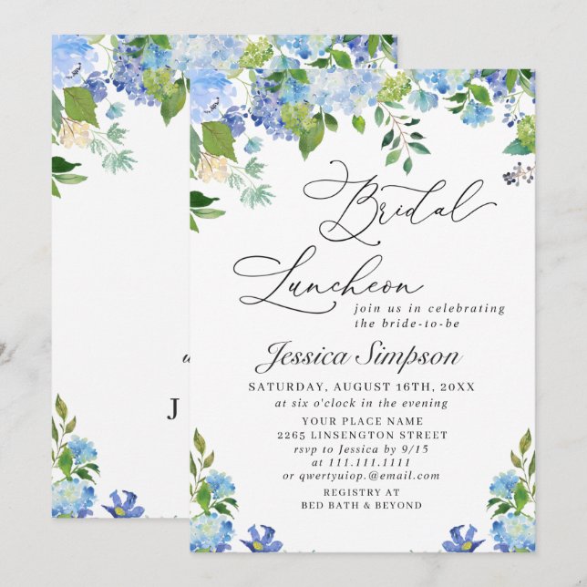 Elegant Blue Hydrangea Frische Pasta machen Einladung (Vorne/Hinten)