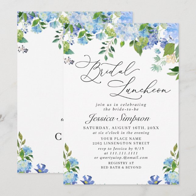 Elegant Blue Hydrangea Frische Pasta machen Einladung (Vorne/Hinten)