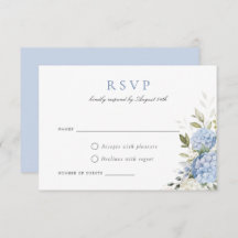 Elegant Blue Hydrangea Greenera Wedding RSVP Card