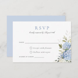 Elegant Blue Hydrangea Greenera Wedding RSVP Card Einladung