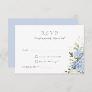 Elegant Blue Hydrangea Greenera Wedding RSVP Card Einladung