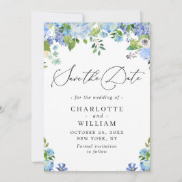 Elegant Blue Hydrangea Greeneria Wedding QR Save The Date