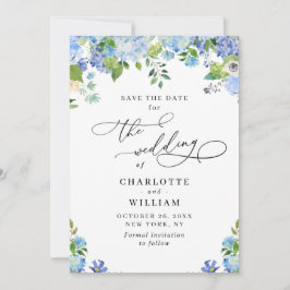 Elegant Blue Hydrangea Greeneria Wedding QR Save The Date