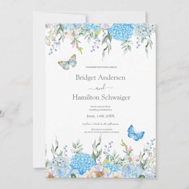 Elegant Blue Hydrangea Hochzeit Einladung (Vorderseite)