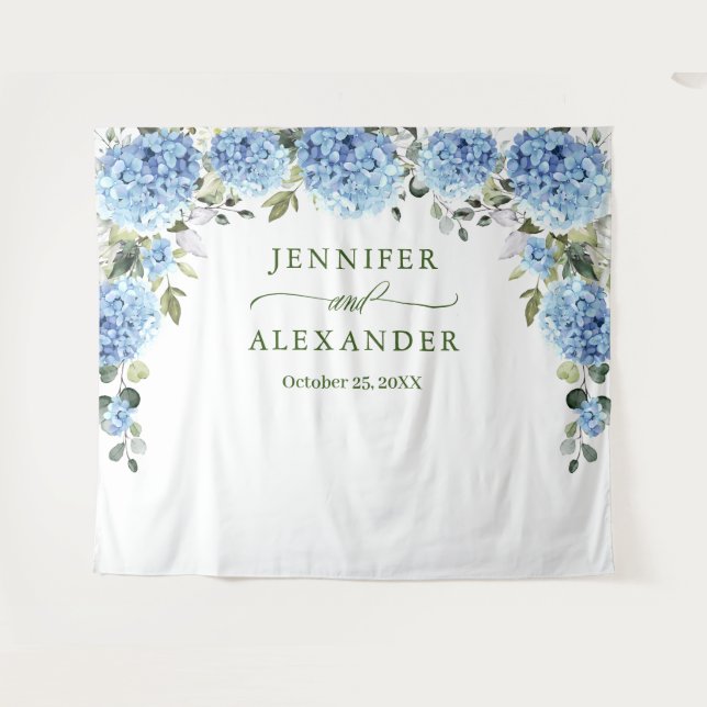 Elegant Blue Hydrangea Hochzeitsgebirge Foto Wandteppich (Vorderseite (Horizontal))