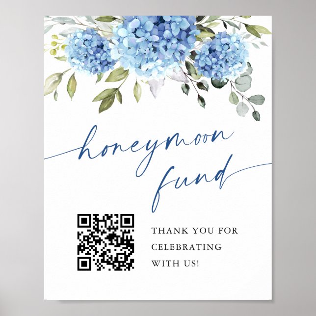 Elegant Blue Hydrangea Honeymoon Fund Wedding Poster (Vorne)
