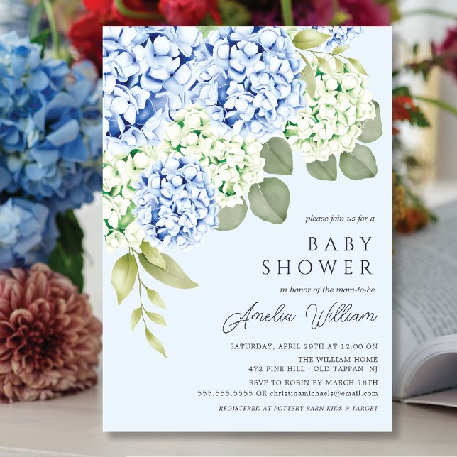 Elegant Blue Hydrangea Kinderdusche Einladung (Von Creator hochgeladen)
