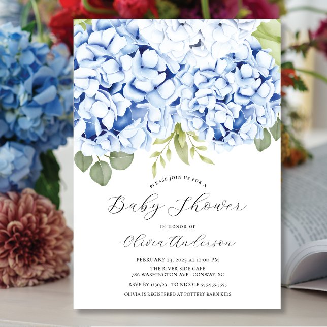 Elegant Blue Hydrangea Kinderdusche Einladung (Von Creator hochgeladen)