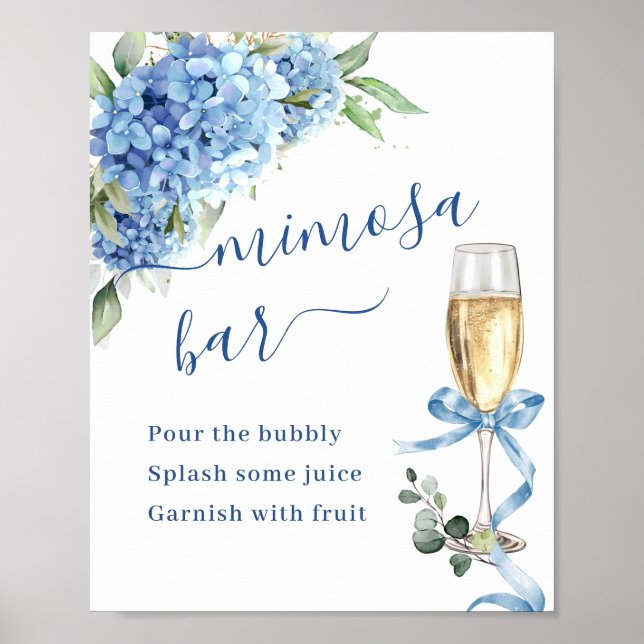 Elegant Blue Hydrangea Mimosa Bar Weddin Poster (Vorne)