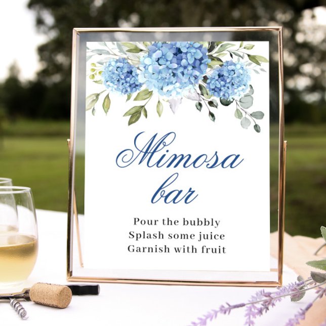 Elegant Blue Hydrangea Mimosa Bar Wedding Poster (Von Creator hochgeladen)