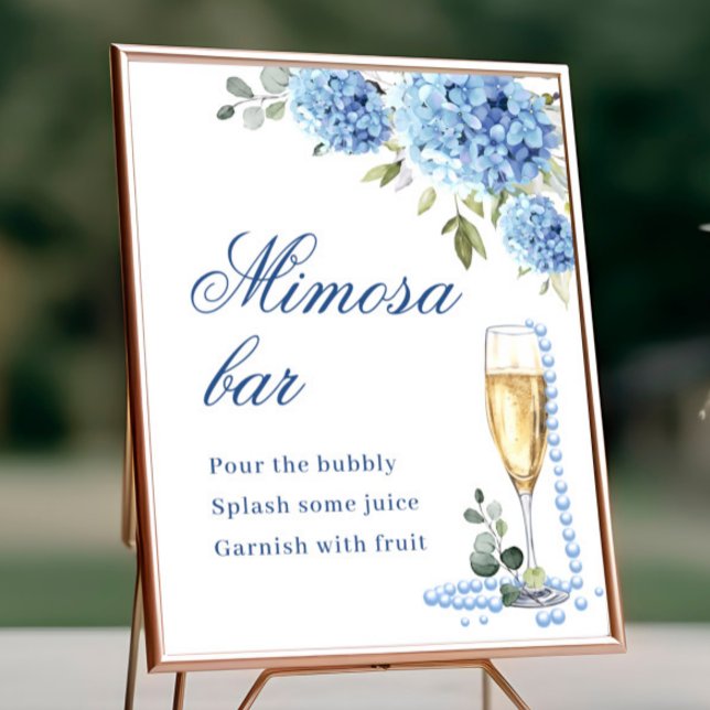 Elegant Blue Hydrangea Mimosa Bar Wedding Poster (Von Creator hochgeladen)