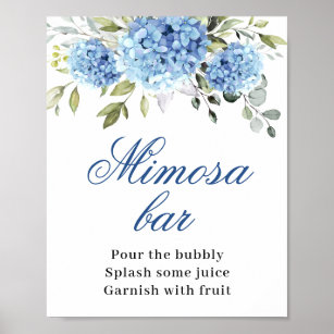 Elegant Blue Hydrangea Mimosa Bar Wedding Poster