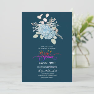 Elegant Blue Hydrangea Navy Brautparty Einladung