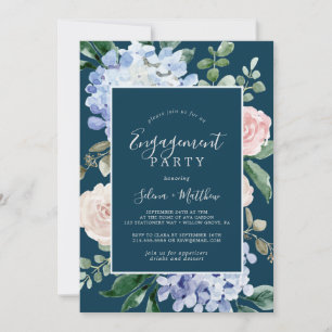 Elegant Blue Hydrangea   Navy Engagement Party Einladung