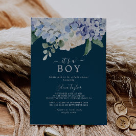 Elegant Blue Hydrangea Navy Es ist eine Baby-Dusch Einladung