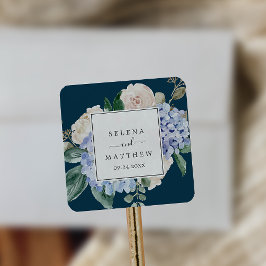 Elegant Blue Hydrangea Navy Hochzeiten Umschlag Au Quadratischer Aufkleber