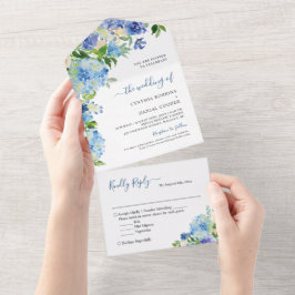 Elegant Blue Hydrangea Pastel Floral Wedding All In One Einladung