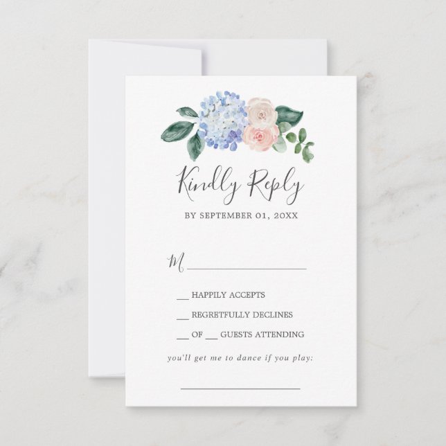 Elegant Blue Hydrangea Song Request RSVP Card (Vorderseite)
