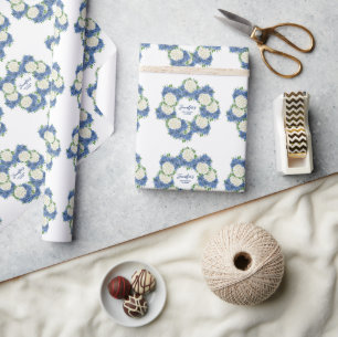 Elegant Blue Hydrangea Summer Spring Baby Dusche Geschenkpapier