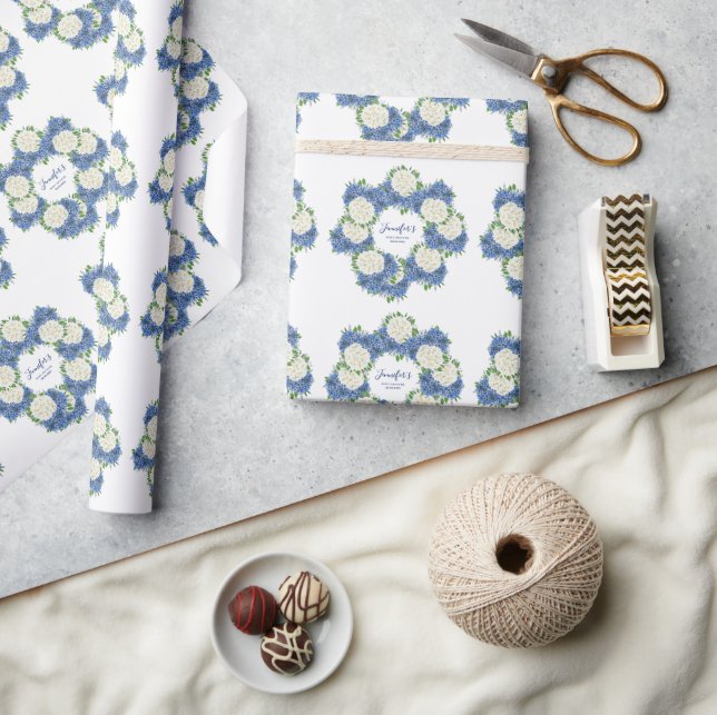 Elegant Blue Hydrangea Summer Spring Baby Dusche Geschenkpapier (Kunsthandwerk)