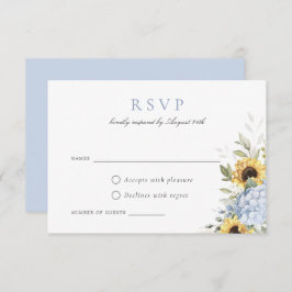 Elegant Blue Hydrangea Sunflowers Wedding RSVP Einladung