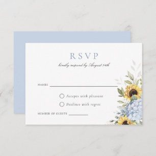 Elegant Blue Hydrangea Sunflowers Wedding RSVP Einladung