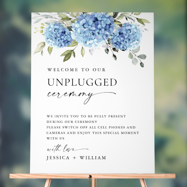 Elegant Blue Hydrangea Unplugged Wedding Zeremony Acrylschild (Neutral)