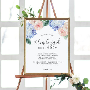 Elegant Blue Hydrangea Unplugged Zeremony Sign Poster